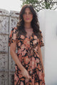 Ziggy Maxi Dress - Cap Sleeve Tiered Dress with Pull Tie Waist in Yasmin Print Black