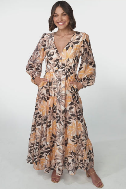 Isla Maxi Dress - V Neck Floral A Line Dress in Santino Print