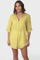 Beachly Shirt - Folded Collar Button Down Relaxed Shirt In Mustard