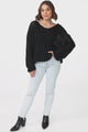 Connie Jumper - Open Knit V Neck Jumper in Black