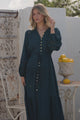 Alyce Maxi Dress - Mandarin Collar Button Down with Detachable Waist Tie in Emerald