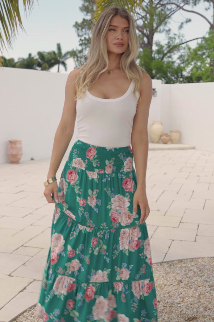 Louise Maxi Skirt/Midi Dress - Shirred Waistband Tiered Skirt or Dress in Floral Print