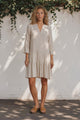 Baileigh Mini Dress - V Neckline Dress in Beige