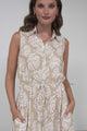 Danika Maxi Dress - Sleeveless Shirt Dress with Pull Waist Tie in Catia Print Beige