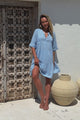 Ayva Mini Dress - 3/4 Sleeve Tiered Smock Dress in Blue