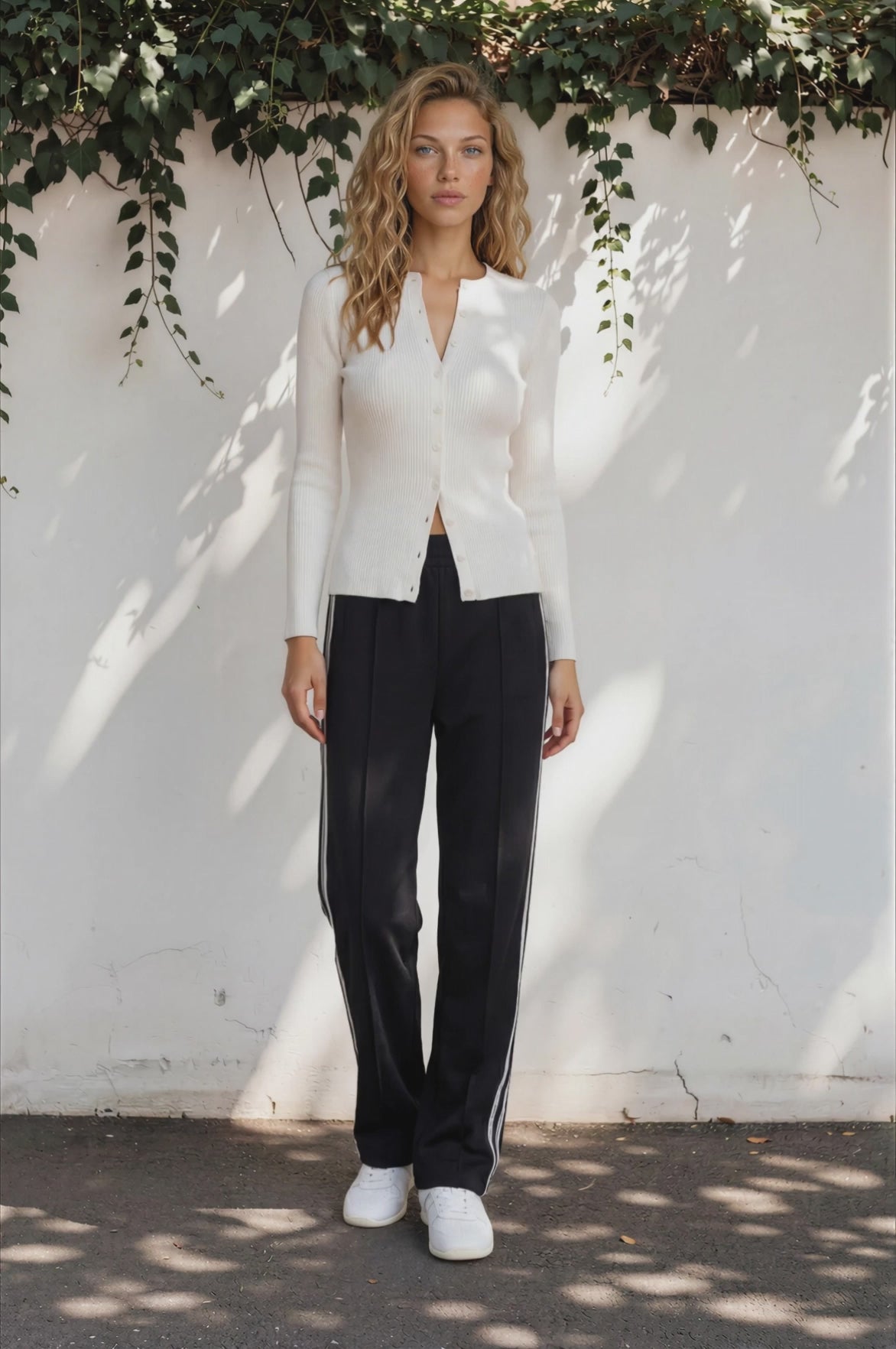 Tori Knit Top - Buttoned Down Long Sleeve Ribbed Knit in White