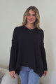 Ridge Jumper - V Neck Relaxed Shark Bite Ribbed Hemline Knit in Black
