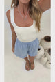 Caspia Shorts - High Waisted Frill Hem Shorts with Pockets in Blue