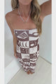 Liberty Maxi Dress - Strapless Mesh Overlay A Line Dress in Lavande Print Brown