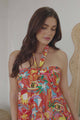 Solie Midi Dress - Halter Neck Dress with Elasticated Back in Pina Colada Print