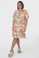 Abilia Mini Dress - Mandarin Collar Buttoned Bodice Smock Dress in Baroa Print