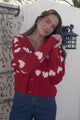 Allaria Cardigan - V-Neck Button Front Heart Motif Knit in Red