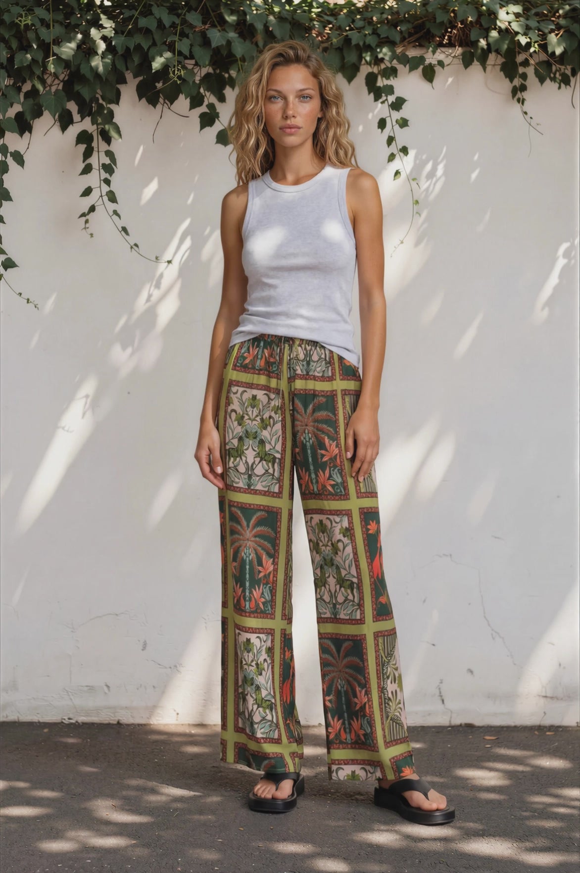 Dulcina Pants - High Waisted Straight Leg Graphic Print Pants in Tropical Rodeo Print