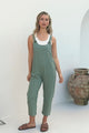 Tulum Jumpsuit - Linen Blend Overalls Pockets in Khaki