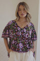Arlette Blouse - V-Neck Buttoned Bodice Smock Top in Violet Femme Print