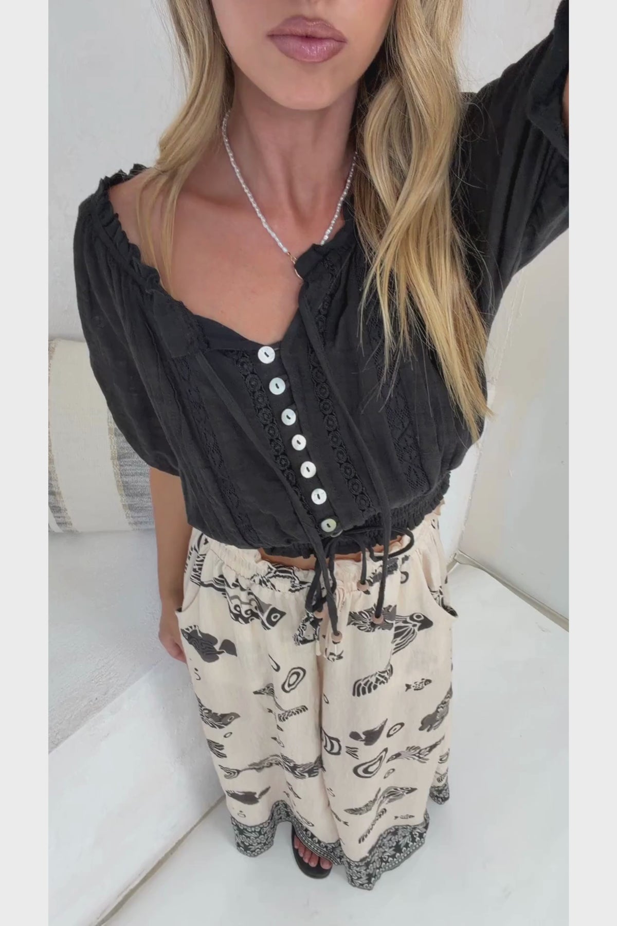 Charli Pants - Paper Bag High Waisted Wide Leg Pants in Maren Print