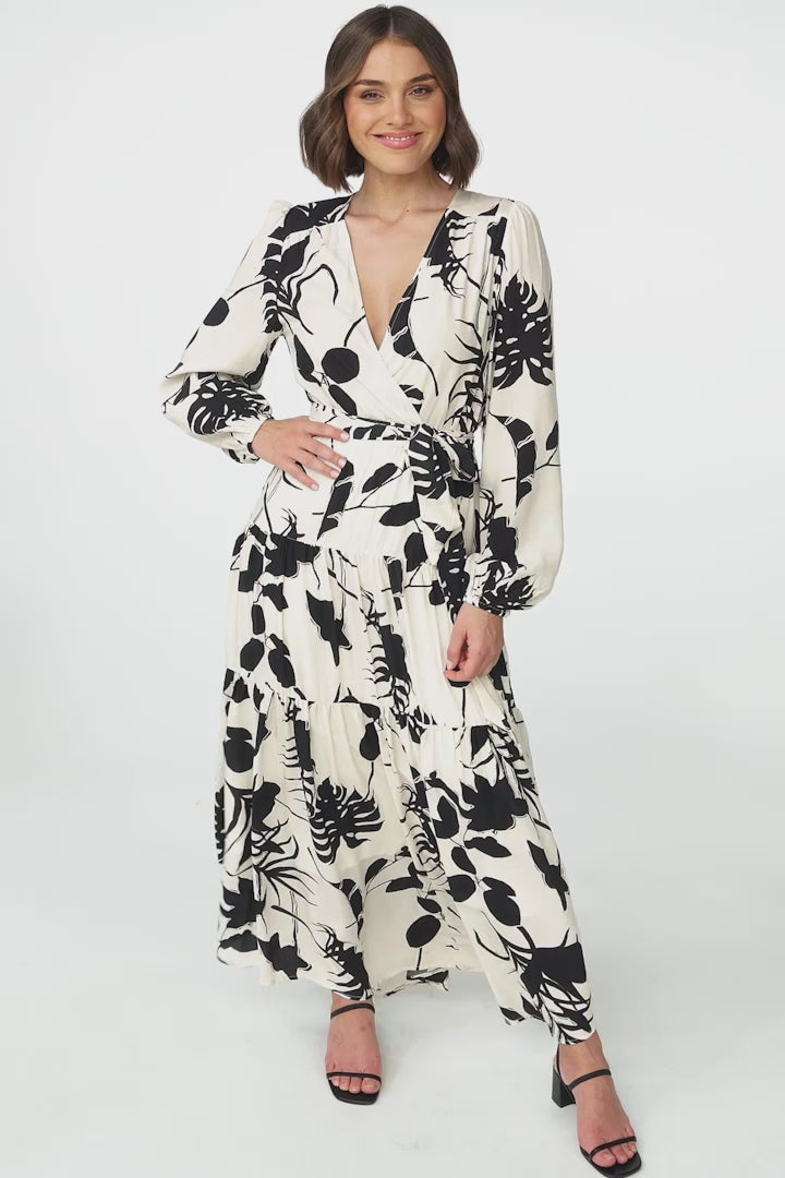 Marilou Maxi Dress - Cross Bodice A Line Dress with Belt in Laya Print