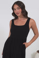Arielle Maxi Dress - Square Neckline Tiered Dress with Pockets in Black