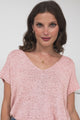 Millicent Knit Top - Relaxed V-Neck Top with Ribbed Hemline in Blush