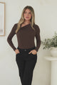 Jessica Bodysuit - Asymmetric Tie Knot Neckline and Push Button Closure in Chocolate