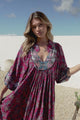 JAASE - Boheme Midi Dress: Piping Defined Bust Slimline Smock Dress In Strawberry Kiss Print