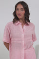 Xara Shirt - Collared Button Down with Lace Detailing in Pink