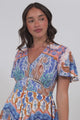 Libby Maxi Dress - Flutter Cap Sleeve Button Waist Detailed A Line Dress in Belly Print