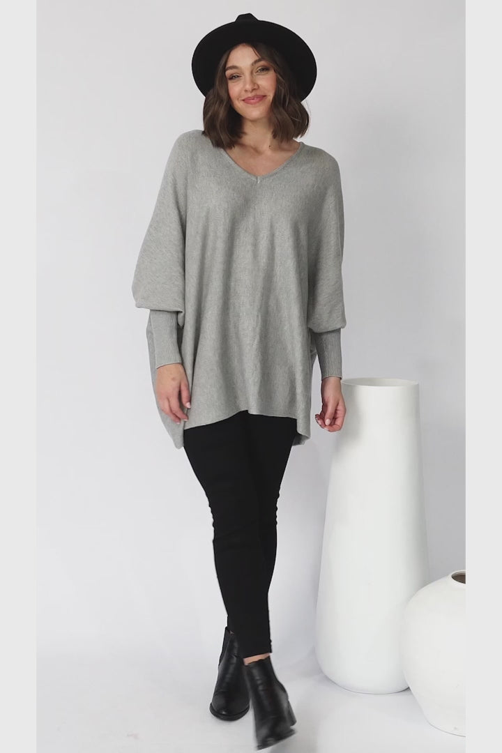 Pier Jumper - Oversized Batwing Knit Jumper in Grey