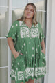 Abilia Mini Dress - Mandarin Collar Smock Dress in Lucinda Print Green