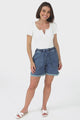 Halley Denim Shorts - Elasticated Waistband Folded Cuff Denim Shorts in Dark Denim