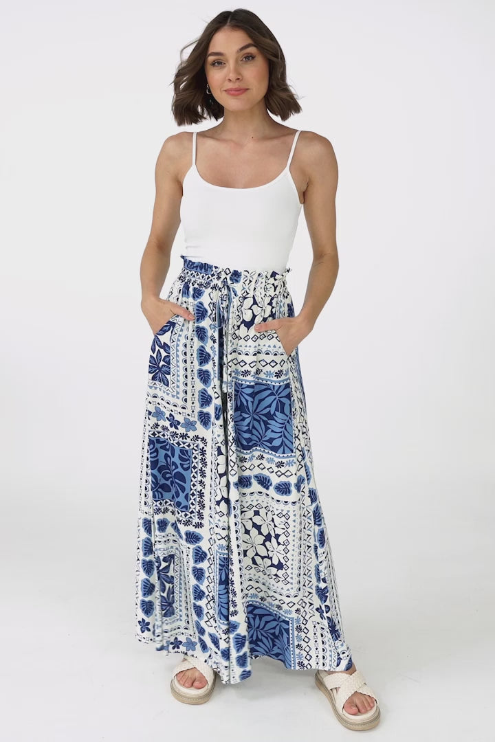 Charli Pants - Paper Bag High Waisted Wide Leg Pants in Halia Print