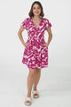 Aurelia Mini Dress - Button-Down Flutter Sleeve Dress in Kiera Print Pink