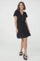 Malila Mini Dress - V Neck Pull Tie Waist Dress with Cap Sleeves in Black