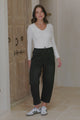 Lowen Barrel Jeans - Elasticated Waist Patch Pocket & Knee Detail Jeans in Black
