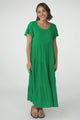 Allegra Midi Dress - Relaxed Asymmetric Tiered Linen Smock Dress in Green