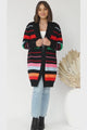 Kodie Cardigan - Open Front Bold Rainbow Stripe Cardigan in Black