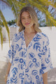 Beachly Shirt - Folded Collar Button Down Relaxed Shirt In Shillie Print Blue