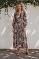 Vinia Maxi Dress - V Neckline Dress with Long Balloon Sleeves in Woodstock Print