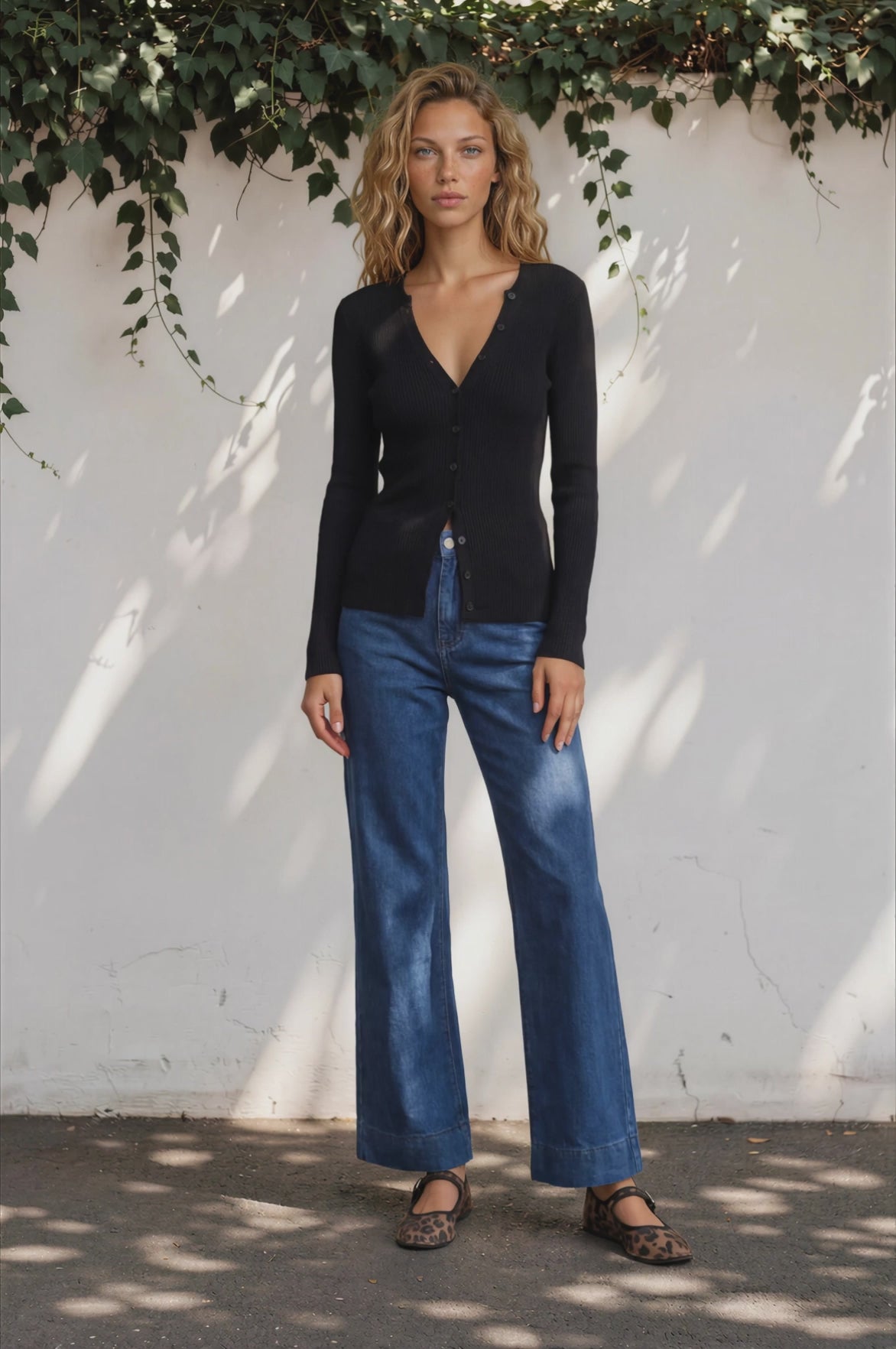 Tori Knit Top - Buttoned Down Long Sleeve Ribbed Knit in Black