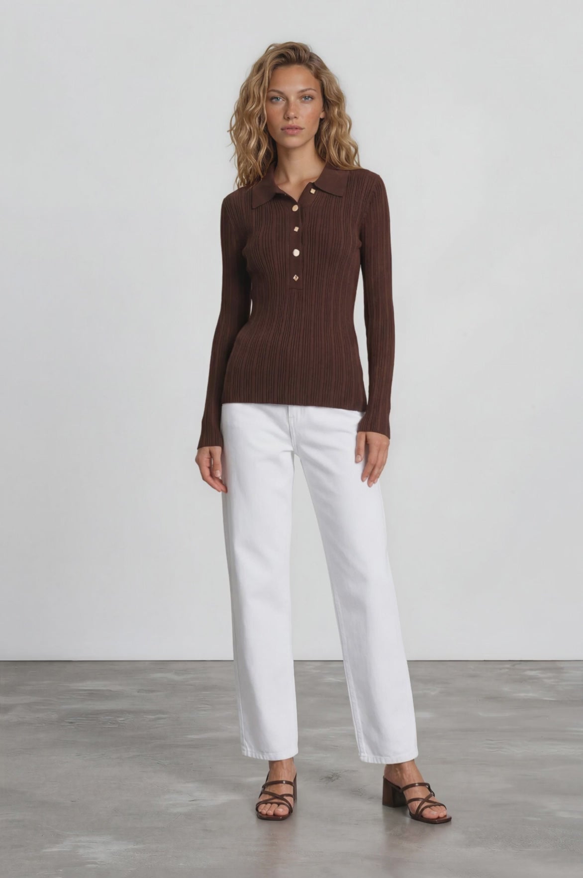 Alexander Knit Top - Ribbed Knit Top with long fitted Sleeves Brown