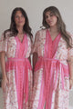 Marissa Midi Dress - Mandarin Collar Button Down Short Sleeve Dress in Thabita Print Pink