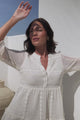 Emberly Mini Dress - Open-Work Lace Dress with Buttoned Bodice in Cream