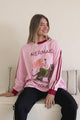 Mermaid Vino Long Sleeve Tee - Crew Neck Contrast Stripe Graphic T-Shirt in Pink