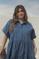 Estelle Mini Dress - Collared Tiered Smock Dress in Dark Blue