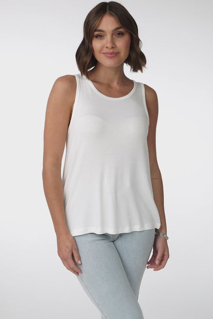Cali Tank Top - Relaxed Crew Neckline Tank Top in White