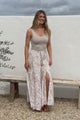 Hellen Maxi Skirt - High Waisted Skirt with Front Splits in Jeani Print Beige