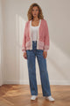 Isa Cardigan - Colour Block Open Knit in Pink