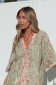 Elysia Blouse - Deep V Neck Button Down 3/4 Sleeve Top in Ottilie Print