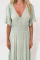Alexandra Maxi Dress - Delicate Lace Detailed A-Line Dress with Short Sleeves in Mint