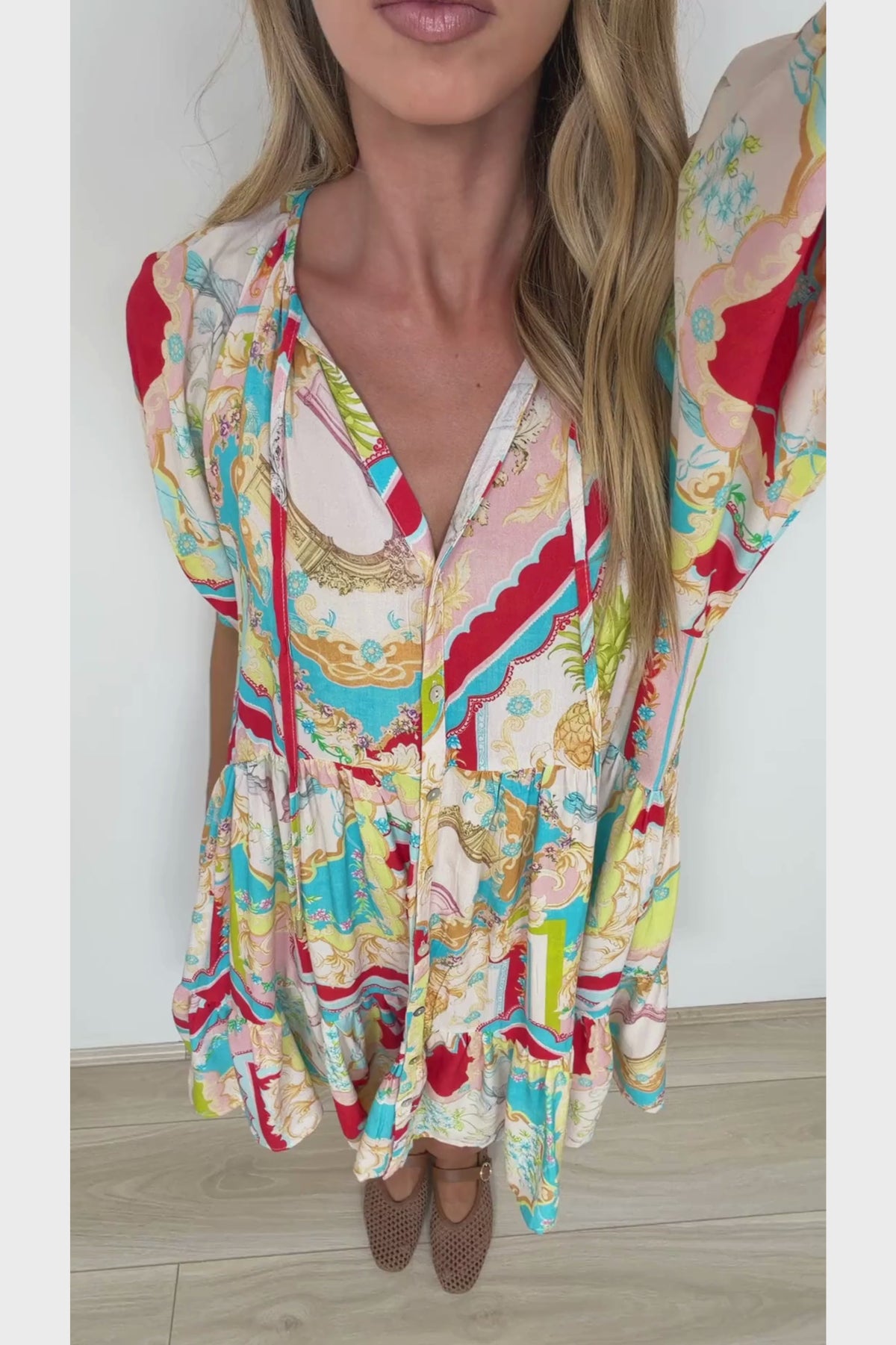 Lia Mini Dress - Balloon Sleeve Smock Dress in Ecoya Print